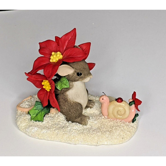 Charming Tails HAPPY HOLIDAY BOUQUET Christmas Poinsettias Fitz & Floyd 98/235 - Picture 1 of 5